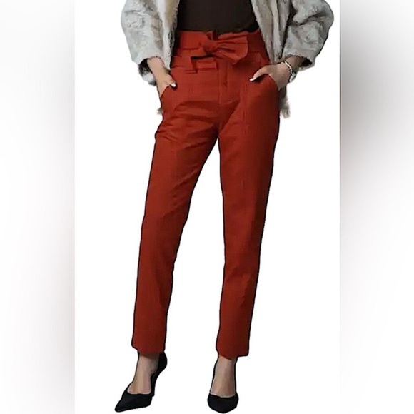 Who What Wear Paper Bag High Waist tapered leg Crop Pants with tie pockets 4 - Picture 1 of 10